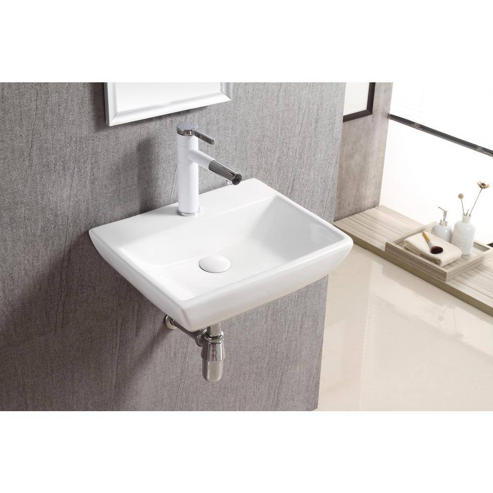 Elanti Wall-Mounted Rectangular Compact Bathroom Sink in White 1409