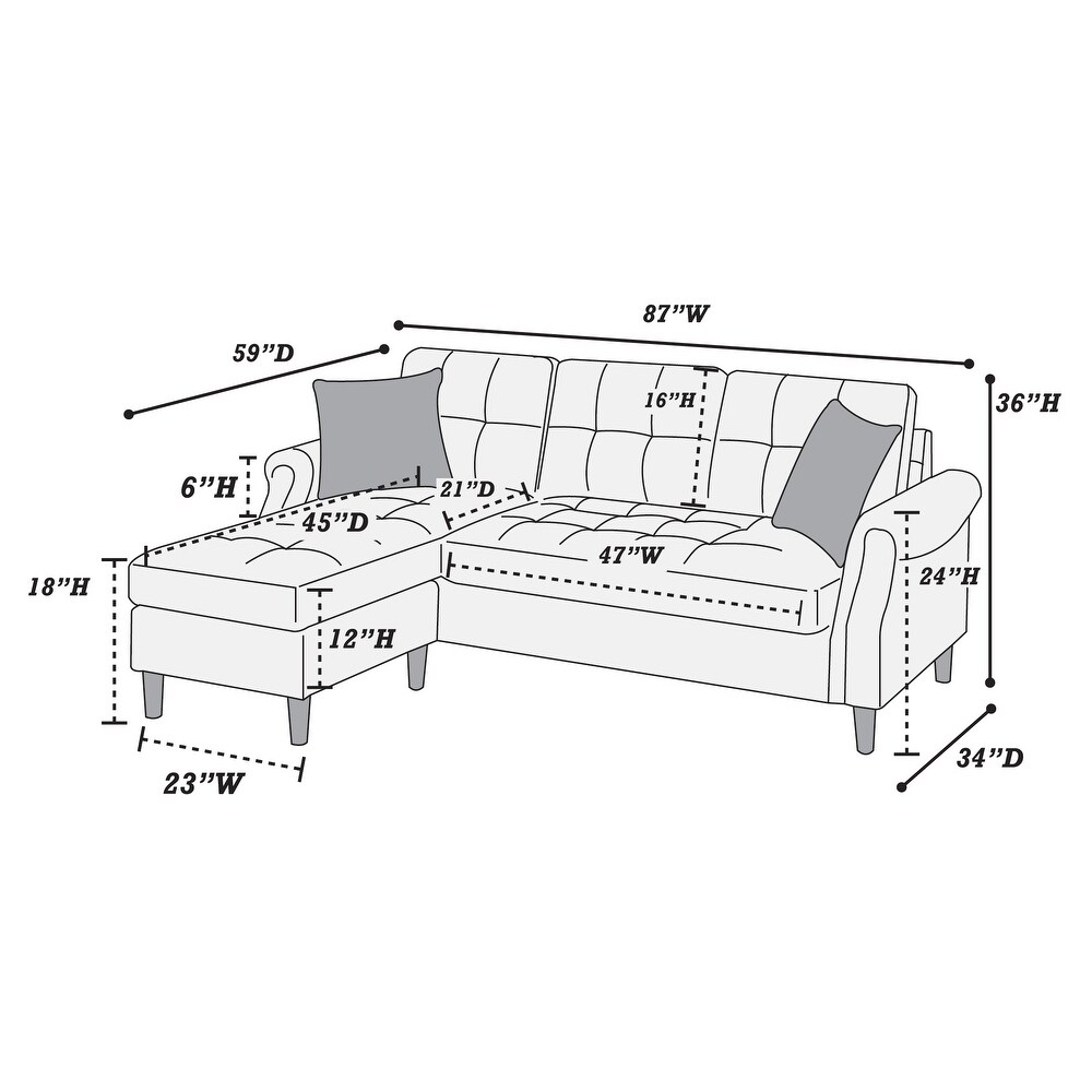 Poundex Reversible Sectional Set W/ 2 Accent Pillows