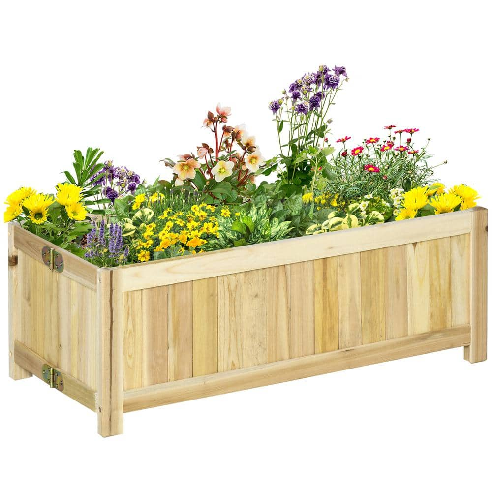 Outsunny Natural Fir Foldable Raised Garden Bed to Grow Vegetables， Herbs and Flowers 845-652