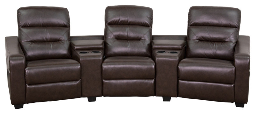 Flash Furniture 3 Seat Leather Reclining Home Theater Seating  Black   Transitional   Theater Seating   by VirVentures  Houzz