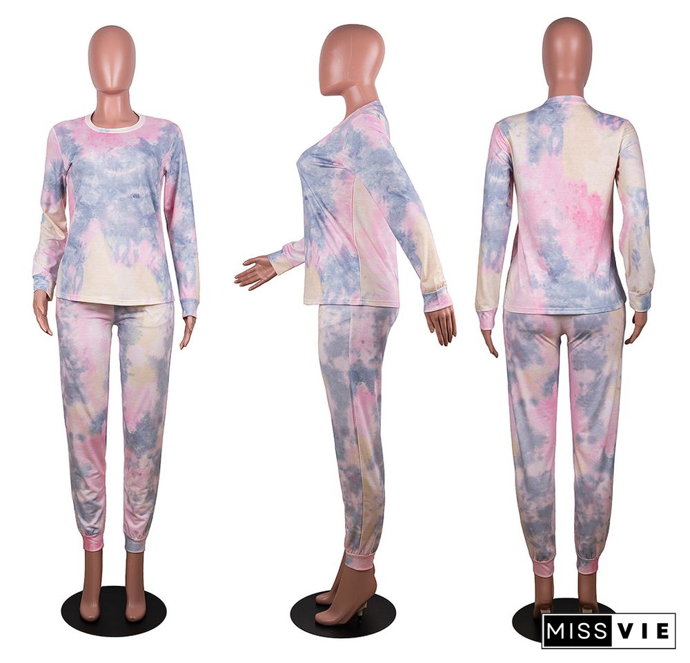 Autumn Tie-dye Printed Long Sleeve T-shirt Pants Two-piece Set