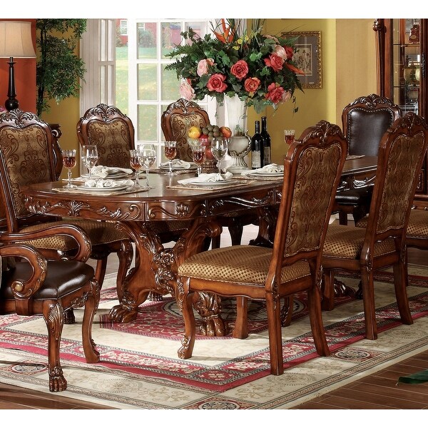 Wooden Oak Dining Table with Double Pedestals in Cherry Oak - Cherry Oak