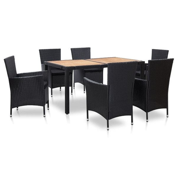 vidaXL 7 Piece Patio Dining Set with Cushions Poly Rattan Black