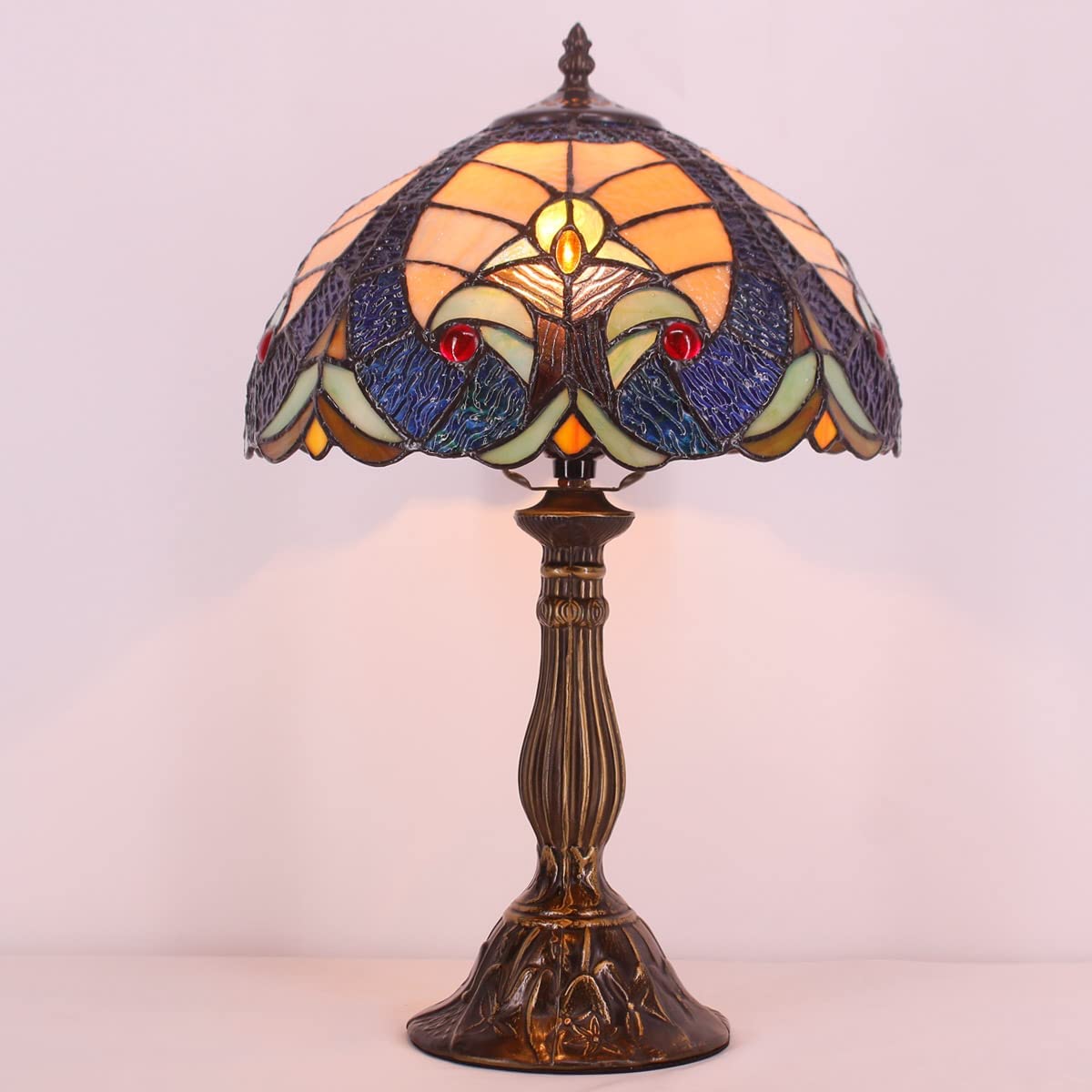 GEDUBIUBOO  Style Lamp Stained Glass Bedside Table Lamp Blue Yellow Liaison Reading Desk Light 12X12X18 Inches Decor Bedroom Living Room  Office S160E Series