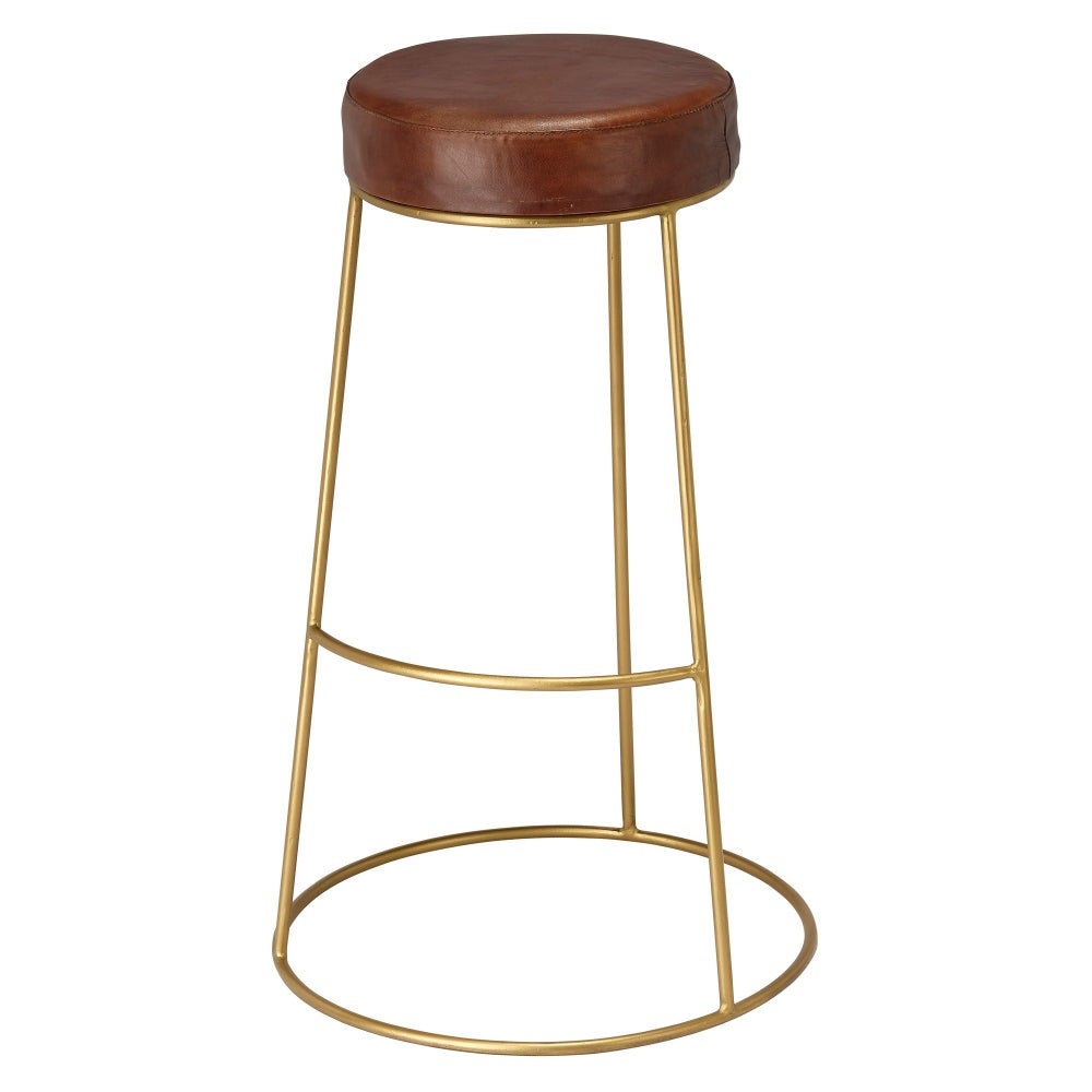 Yuk 30 Inch Metal Barstool， Golden Tri-Legged Base， Padded Seat - 30 H x 18.5 W x 18.5 L Inches