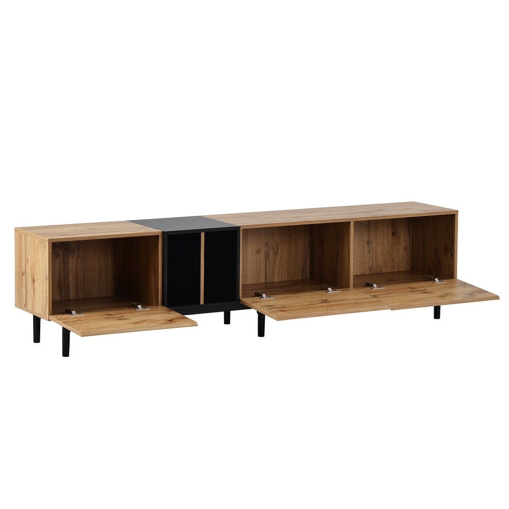 Versatile Wood TV Stand w/3 Cabinets   Open Shelves  Entertainment Center for TVs Up to 80\