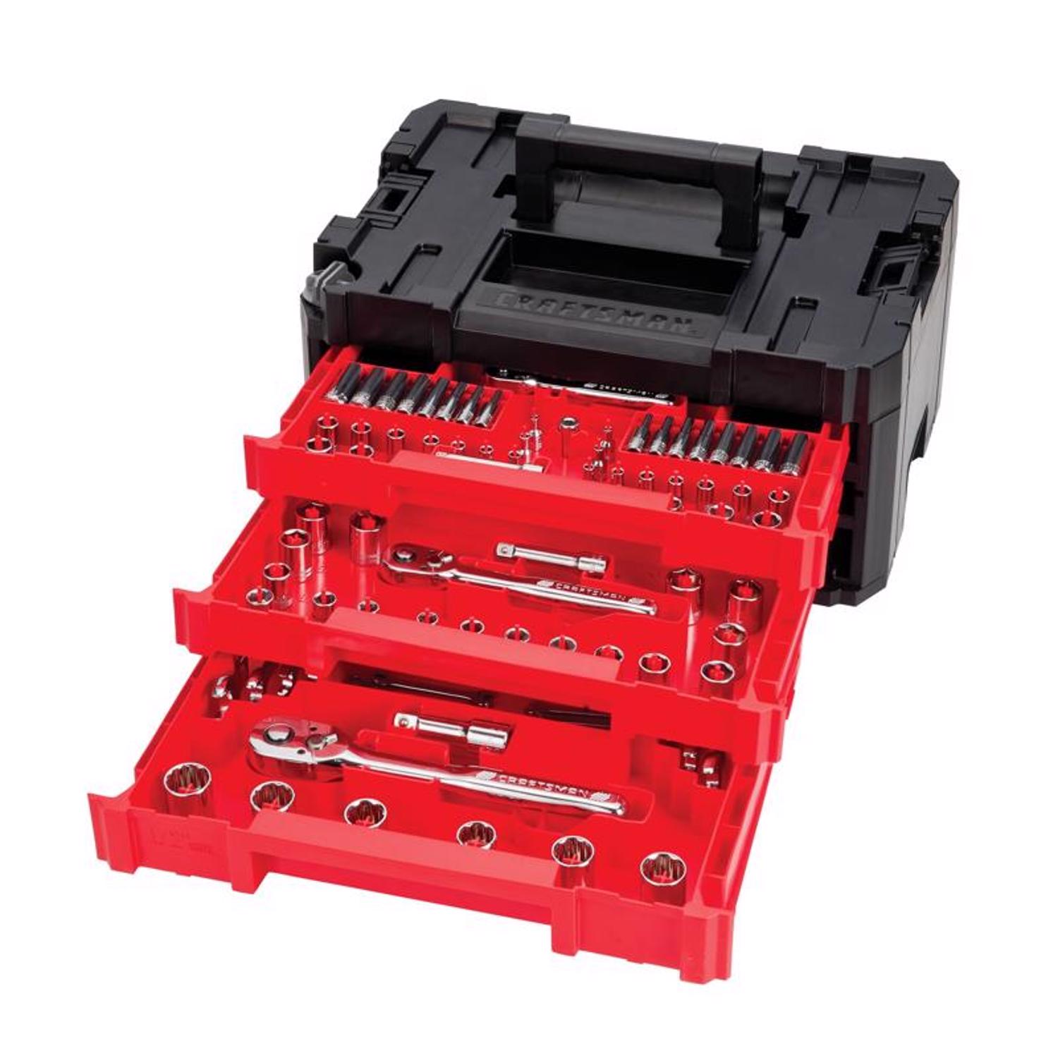 Craftsman Versastack 1/4， 3/8 and 1/2 in. drive Metric and SAE Mechanic\u0027s Tool Set 230 pc