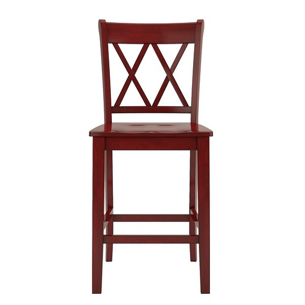 Weston Home Farmhouse Vintage Double X Solid Wood Counter Height Chair， Set of 2， Antique Red