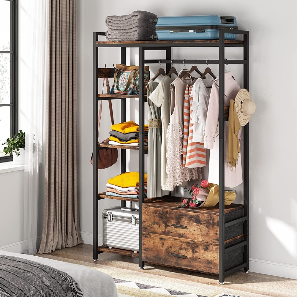 Freestanding Closet Organizer  Clothes Rack with Drawers and Shelves  Heavy Duty Garment Rack