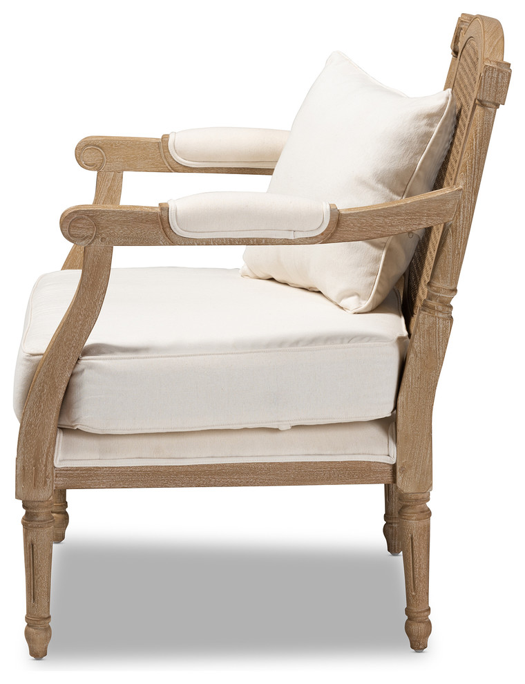 Ferrella French Ivory Fabric Upholstered Whitewashed Wooden Armchair  Ivory/Oak   Tropical   Armchairs And Accent Chairs   by Baxton Studio  Houzz