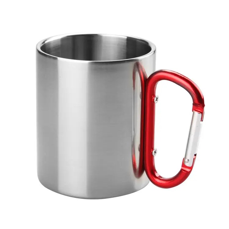 Outdoor Camping Water Cup Coffee Mug  Double Stainless Steel Carabiner Handle Travel Mugs