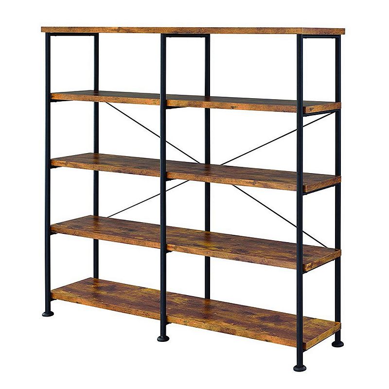 63 Inch Industrial 4 Tier Shelf Bookshelf， Particleboard， Metal Frame， Brown， Black