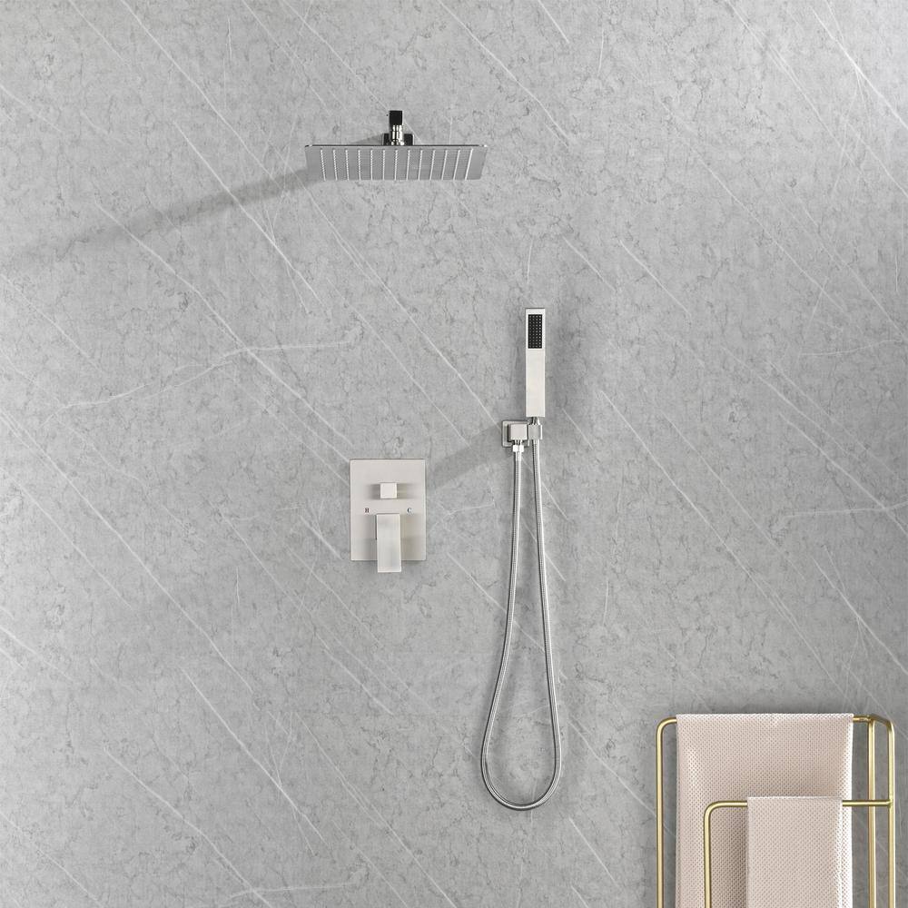 GIVING TREE 2-Spray Patterns with 12 in Wall Mount High Pressure Shower Faucet with Hand Shower in Brushed Nickel(Valve Included) HDLTDD0013