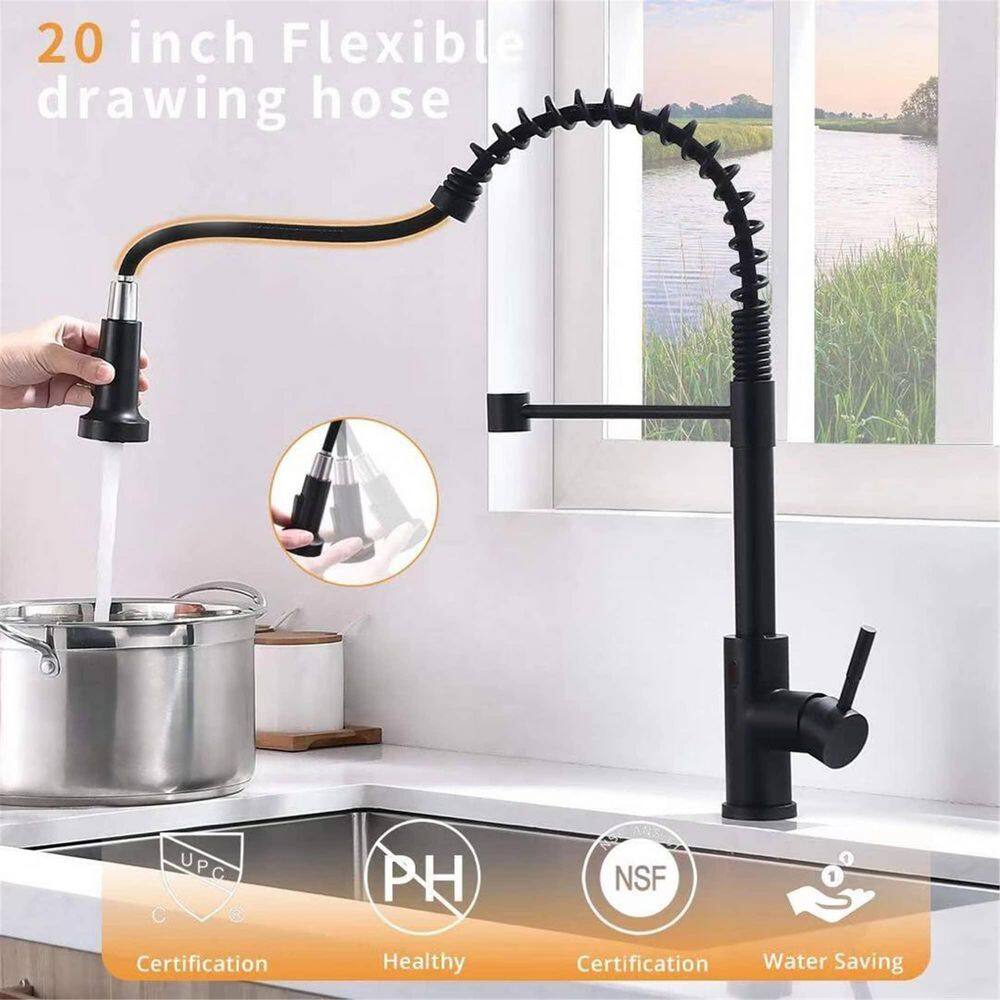 FLG 1-Handle Touchless Kitchen Sink Faucet with Pull Down Sprayer Commercial Kitchen Faucets Hand Free Taps Matte Black CC-0011-MB