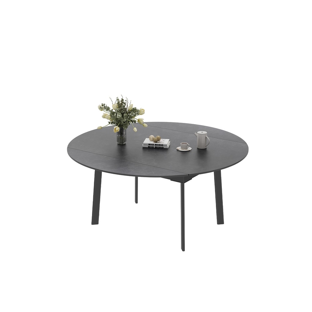 52 Inches Round Slate Extendable Dining Table