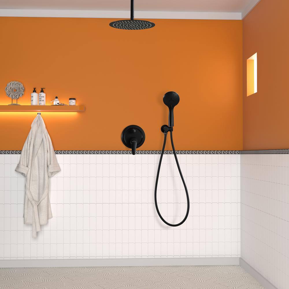 Boyel Living 5-Spray Patterns with 2.35 GPM 12 in. H Ceiling Mount Dual Shower Heads with Valve Included in Matte Black SMD-88041B-12