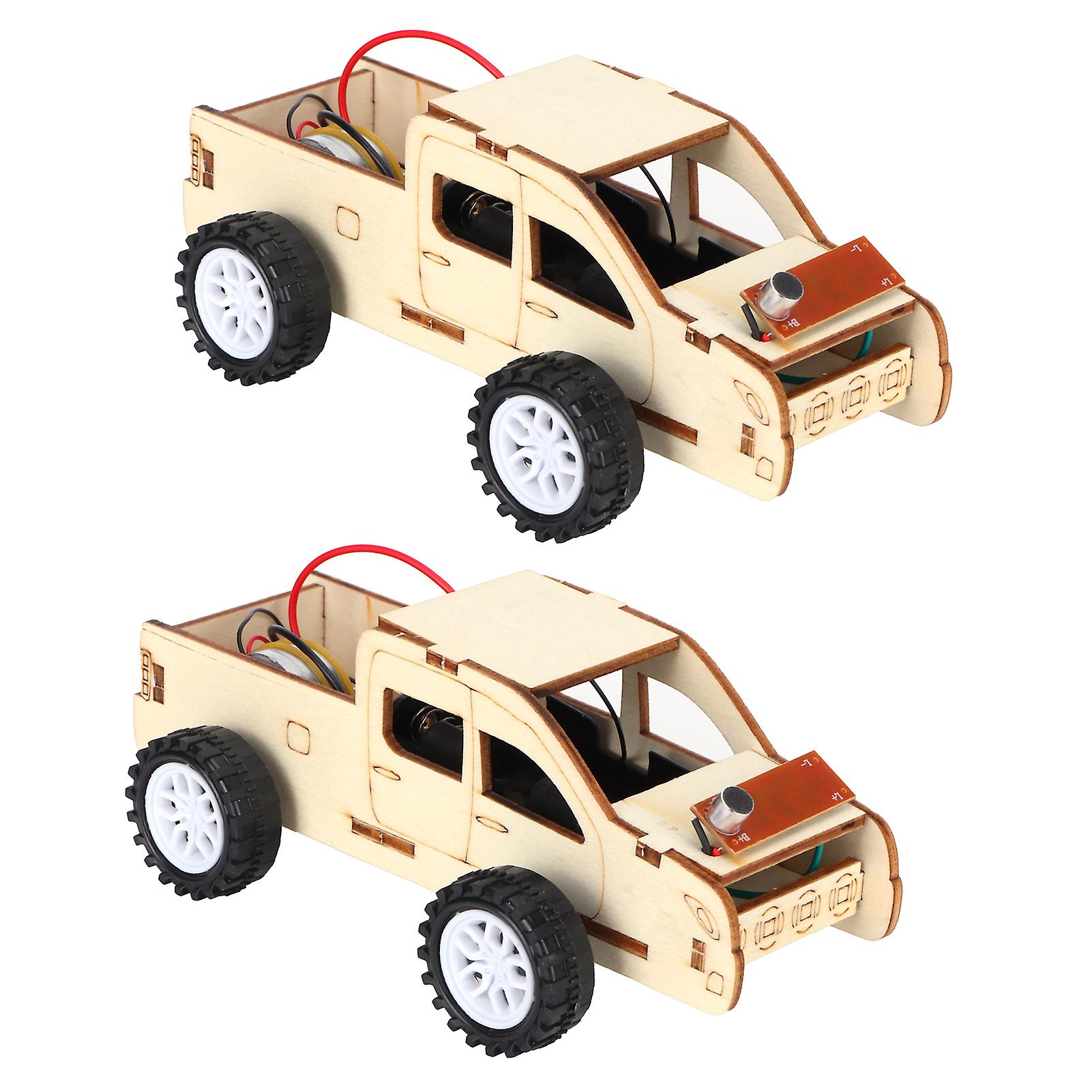 2 Set Wood Voice Controlled Vehicle Diy Toy Car Kit Scientific Experimental Tool For Children