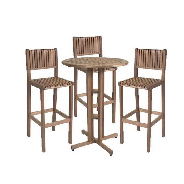 Ibiza 3pc Patio Eucalyptus Wood Bar Dining Set International Home Miami