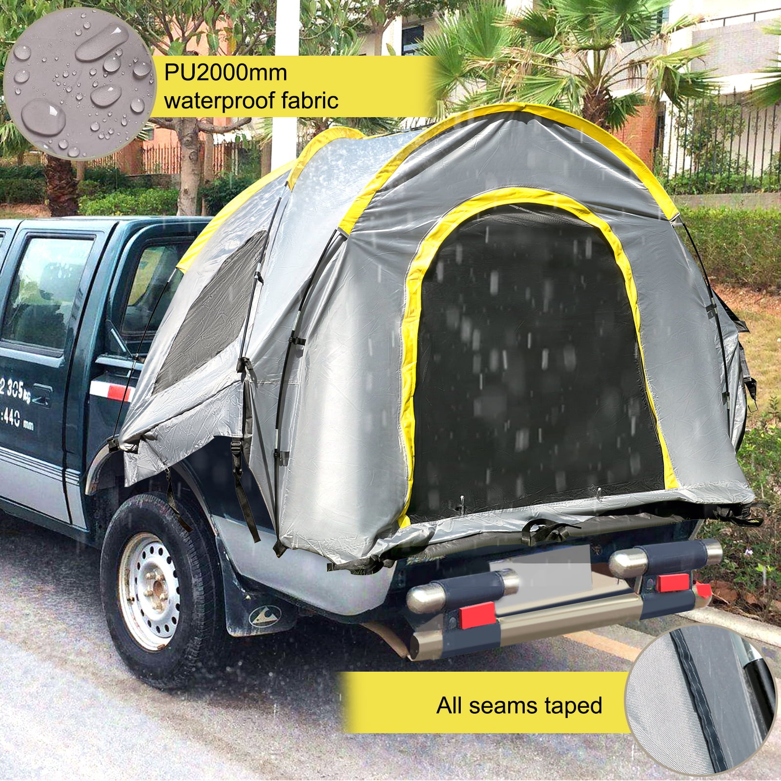 VEVOR Truck Tent 6in Tall Bed Truck Bed Tent， Pickup Tent for Mid Size Truck， Waterproof Truck Camper， 2-Person Sleeping Capacity， 2 Mesh Windows， Easy to Setup Truck Tents for Camping， Hiking