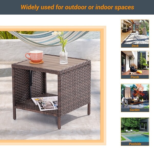 LIVOOSUN Patio HIPS Side Table，Square Coffee Table，Rattan End Table