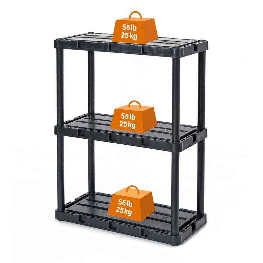 GRACIOUS LIVING 3 Shelf Knect-A-Shelf Solid Light Duty Storage Unit Black 3Pack 3 x 91082-1C