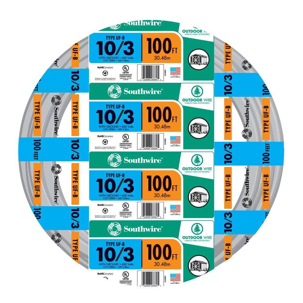 Southwire 100 ft. 103 Gray Solid CU UF-B WG Wire 13059123