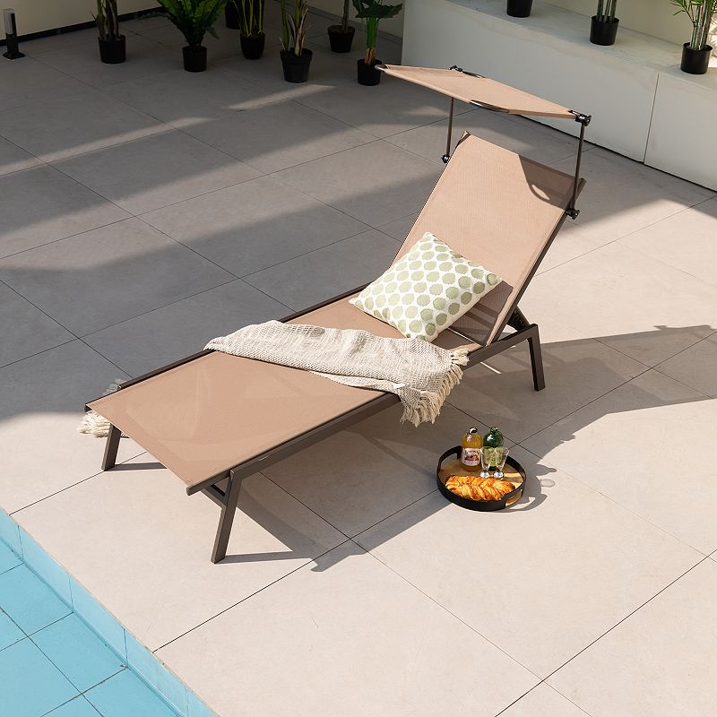 Outdoor Chaise Lounge Chair with Sunshade and 6 Adjustable Position-Brown