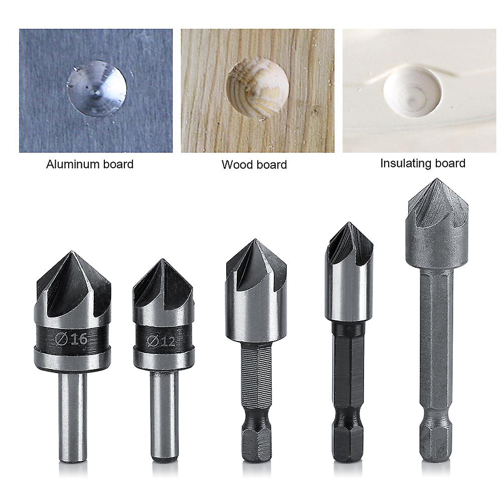 5pcs/set High Speed Steel Industrial Countersink Drill 5 Flutes Woodworking Chamfering Cutter