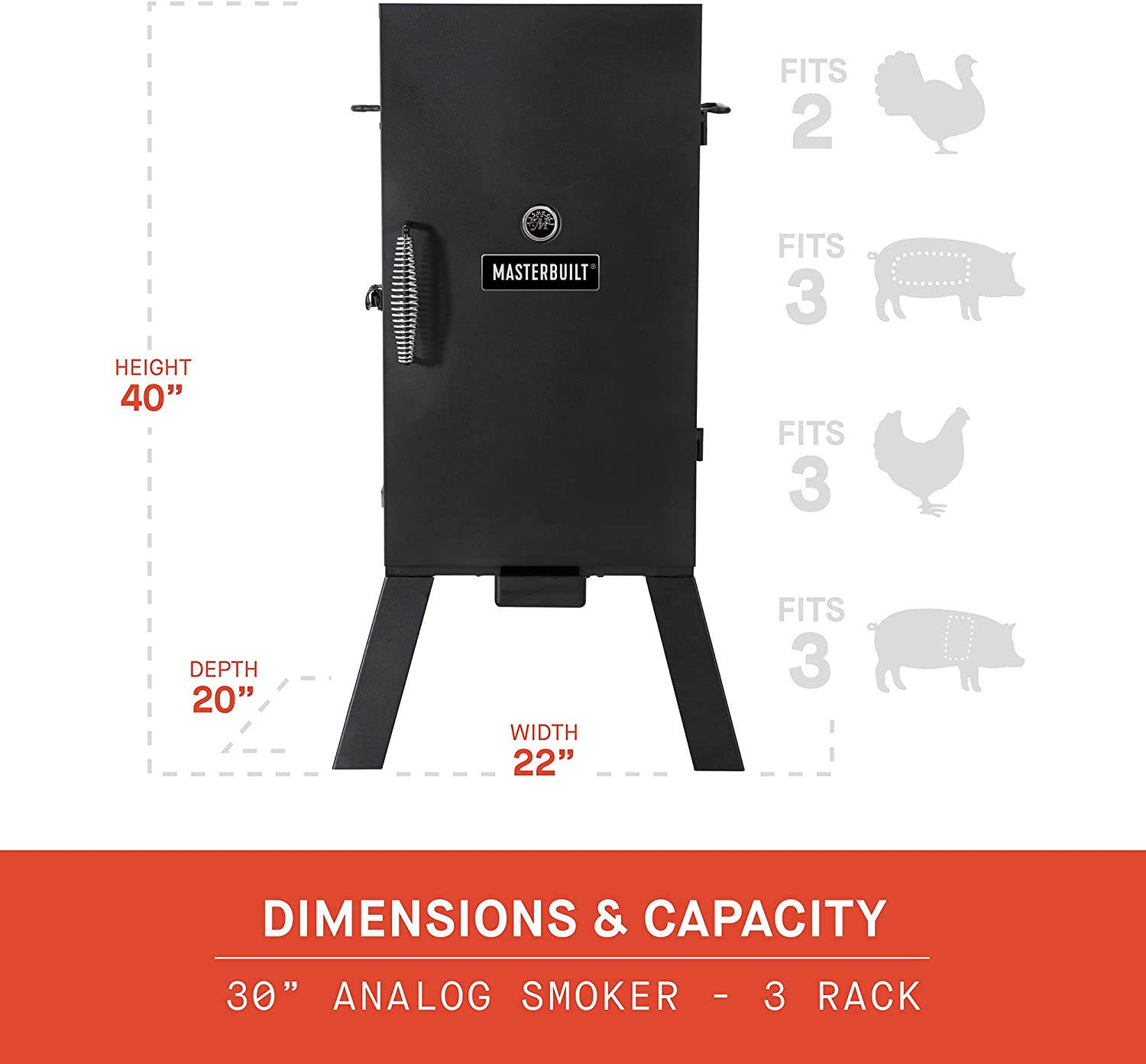 Masterbuilt MB20070210 Analog Electric Smoker with 3 Smoking Racks， 30 inch， Black