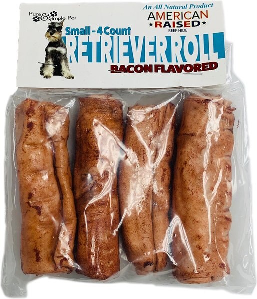 Pure and Simple Pet Retriever Roll Bacon Flavored Dog Treats， 4 count， Small