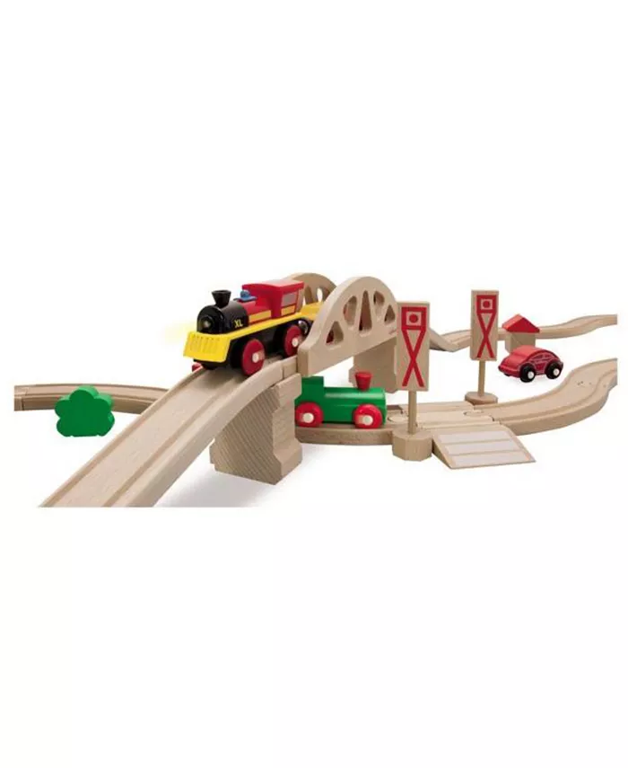 Simba Toys Eichhorn Wooden Train with Bridge and Storable Wagon Set  55 Piece