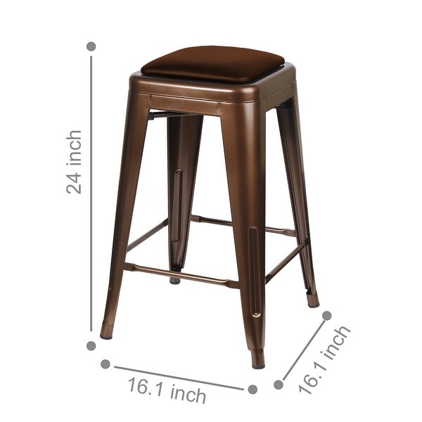 24 inch backless Metal Stool with Leather Cushion seat-Set of 2