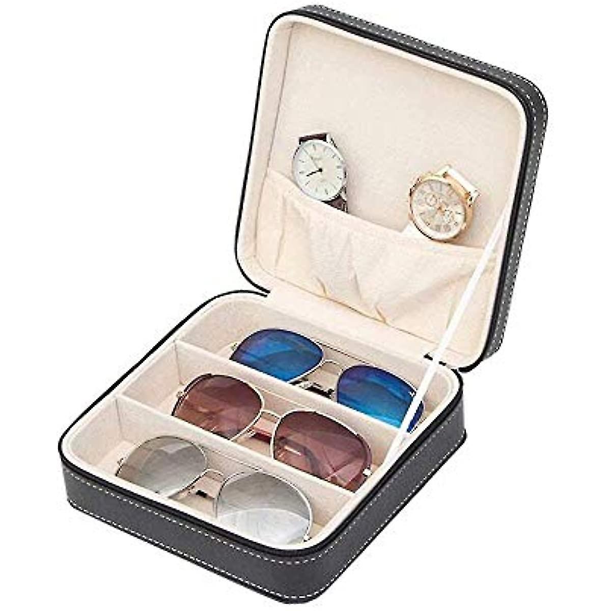 Travel Sunglass Organizer Collector - Faux Leather Jewelry Storage Case Box