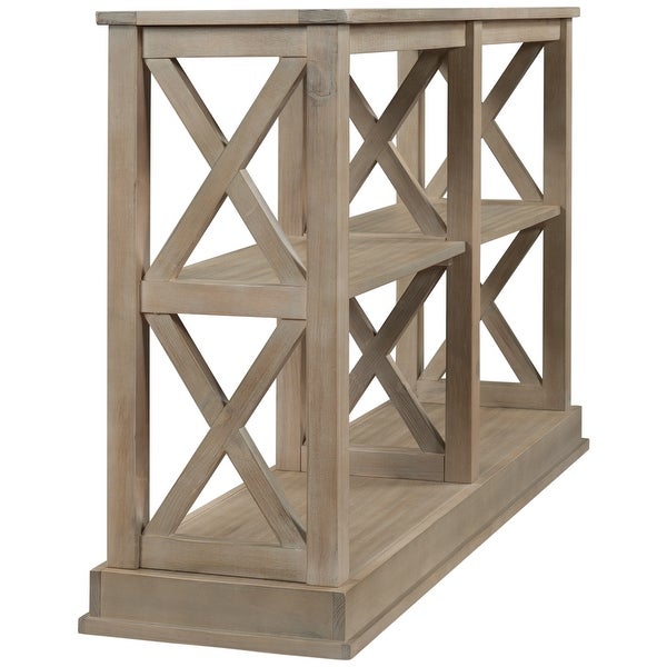 Farmhouse Wood 3-Tier Open Storage Hallway Console Table