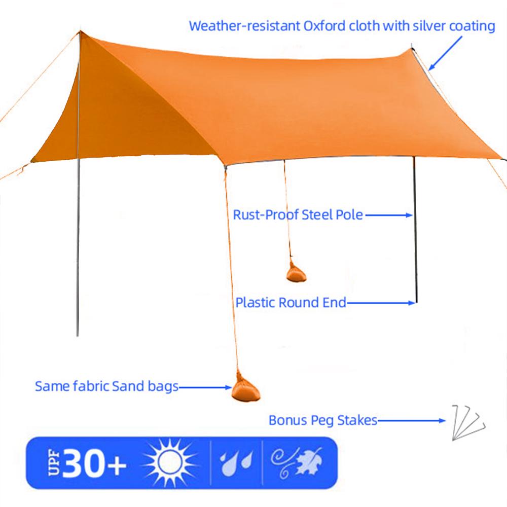 SUGIFT 10x10and#8242; Sunshade Beach Tent Canopy with Sandbags Portable Sun Shelter， Orange