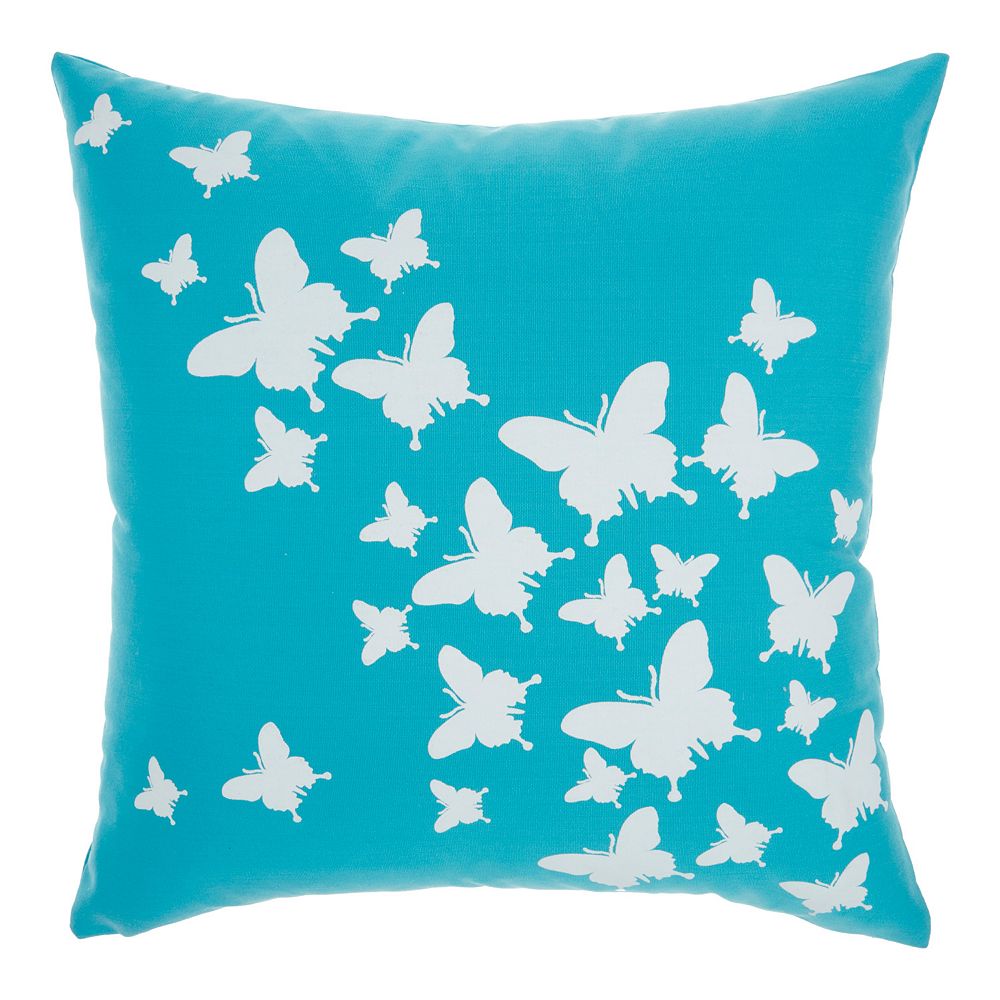 Mina Victory Raised Butterfly Indoor/Outdoor Turquoise Throw Pillow