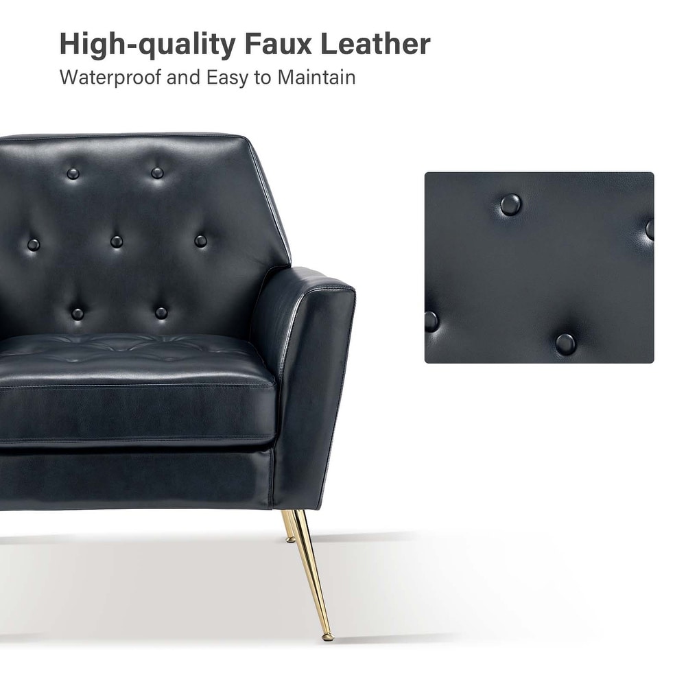 Lilia Modern Leather Button Tufted Arm Chair with Gold Accent Legs Set of 2 by HULALA HOME