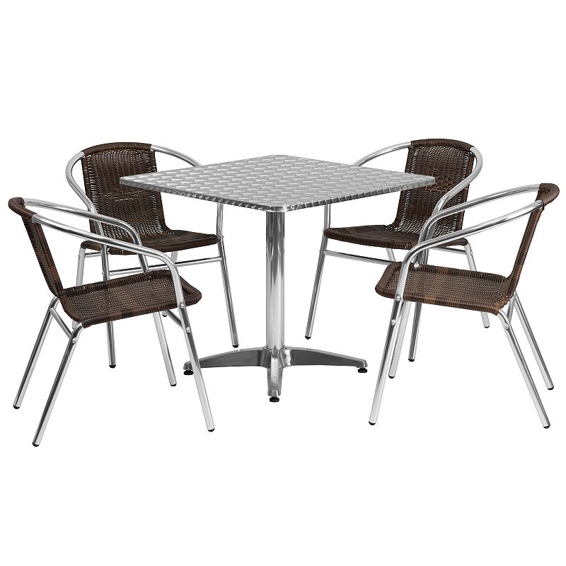 Flash Furniture Square Indoor / Outdoor Dining Table and Rattan Chairs 5-piece Set