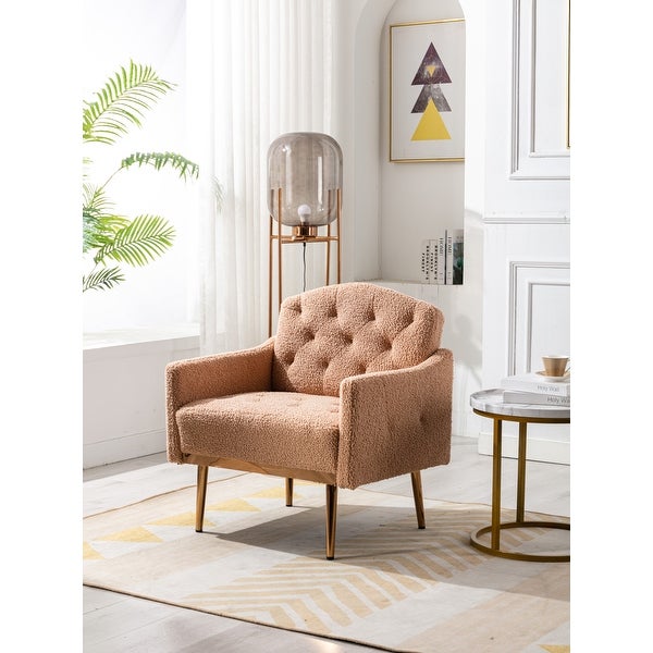 Chic European Style Leisure Accent Chair with Rose Golden Feet and Tapered Legs and Velvet Fabric Upholste for Livingroom