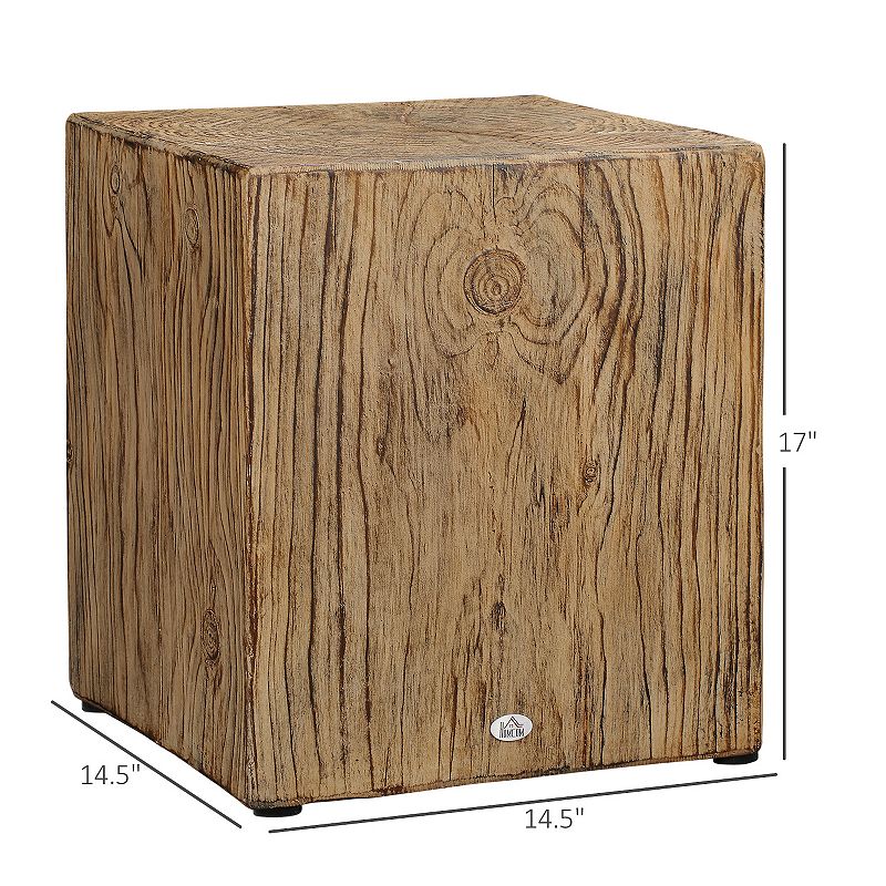 HOMCOM Decorative Side Table with Square Tabletop， Rustic End Table with Wood Grain Finish， for Indoors and Outdoors， Natural