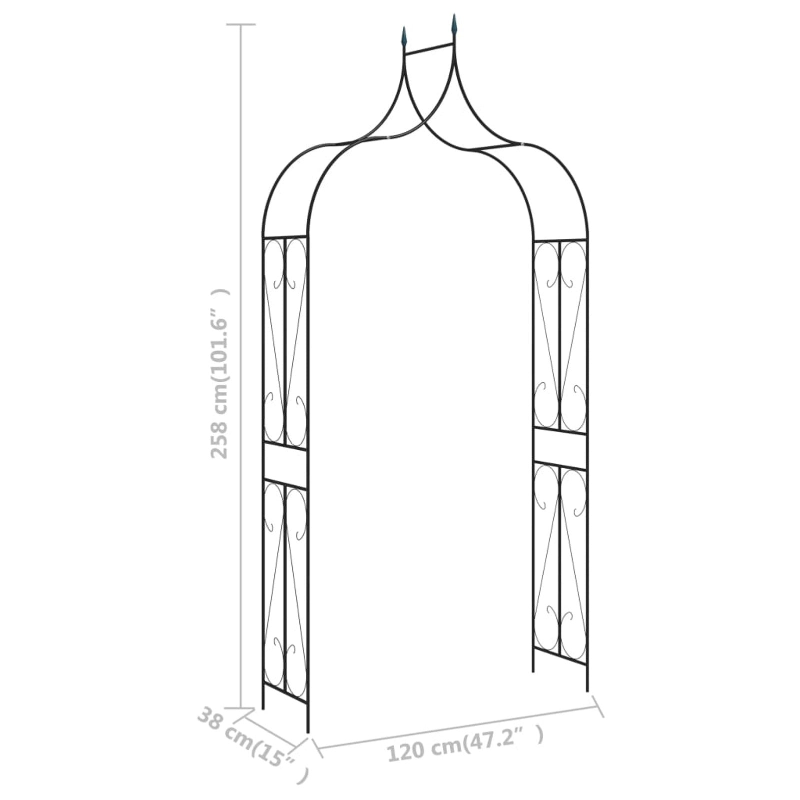 MABOTO Garden Arch Black 47.2"x15"x101.6" Iron