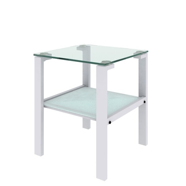 Two Layers Glass Side Table with Glass Tabletop and Metal Legs