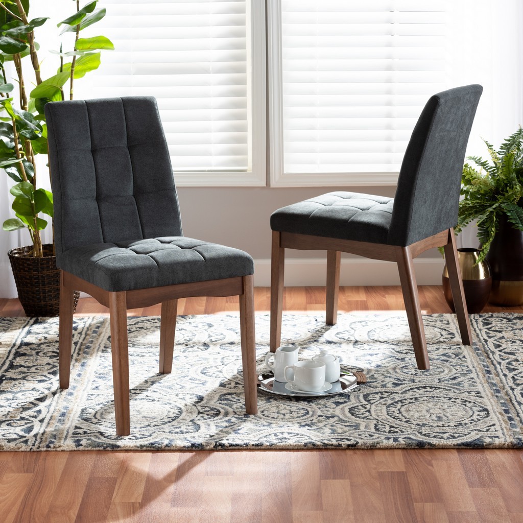 Wholesale Interiors Baxton Studio Tara Mid-Century Modern Transitional Dark Grey Fabric Upholstered and Walnut Brown Finished Wood 2-Piece Dining Chair Set - Wholesale Interiors RDC714-Dark Grey/Walnut-DC