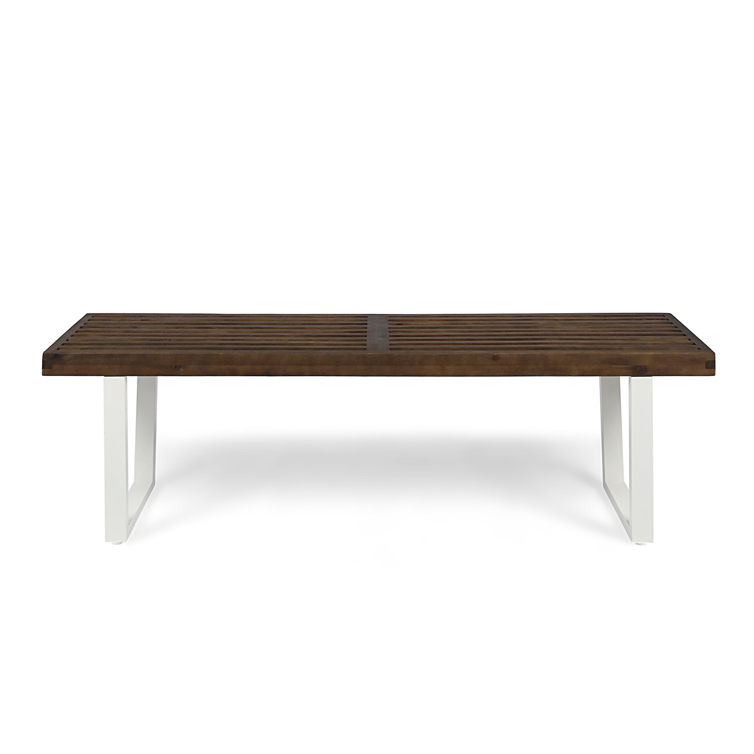 Joa Patio Dining Bench, Acacia Wood with Iron Legs, Modern, Contemporary