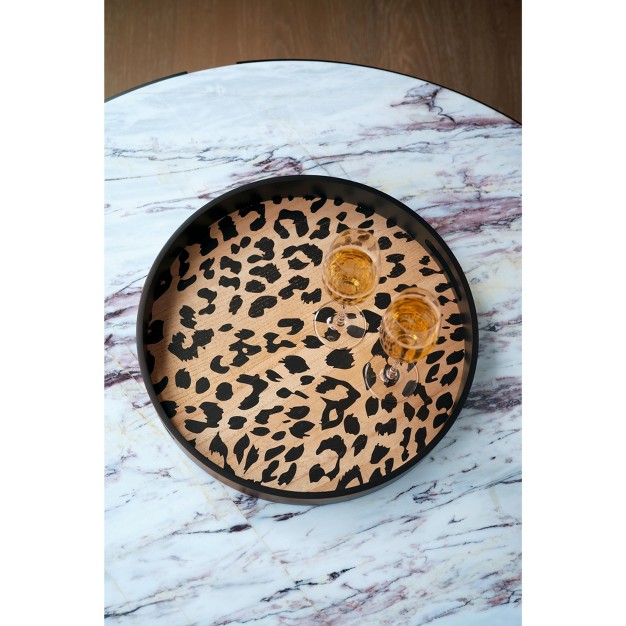 Shiraleah Black Round Leopard Print Tray