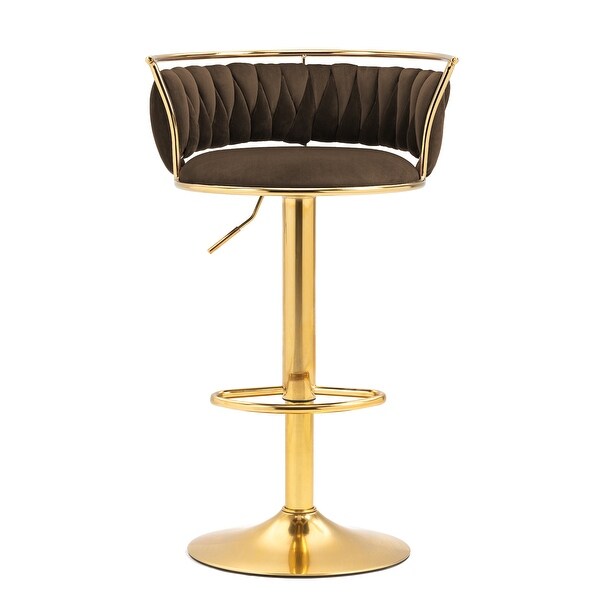 Velvet Swivel Bar Stools with Low Back and Footrest