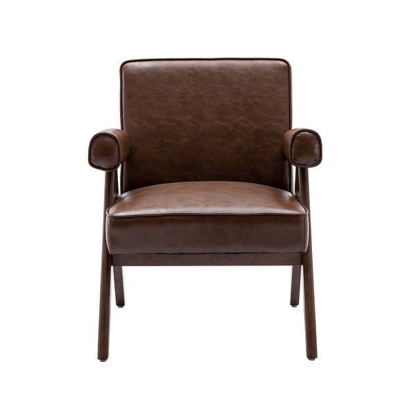 SEYNAR Modern Classic PU Leather Accent Chair with Solid Wooden Legs