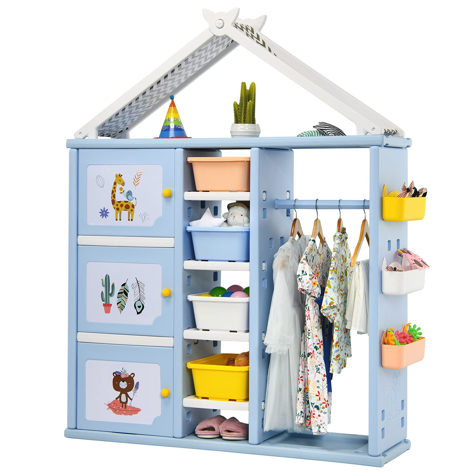 Costzon Kids Dress up Costume Storage Closet, Children Pretend Dresser Wardrobe Closet w/Bins