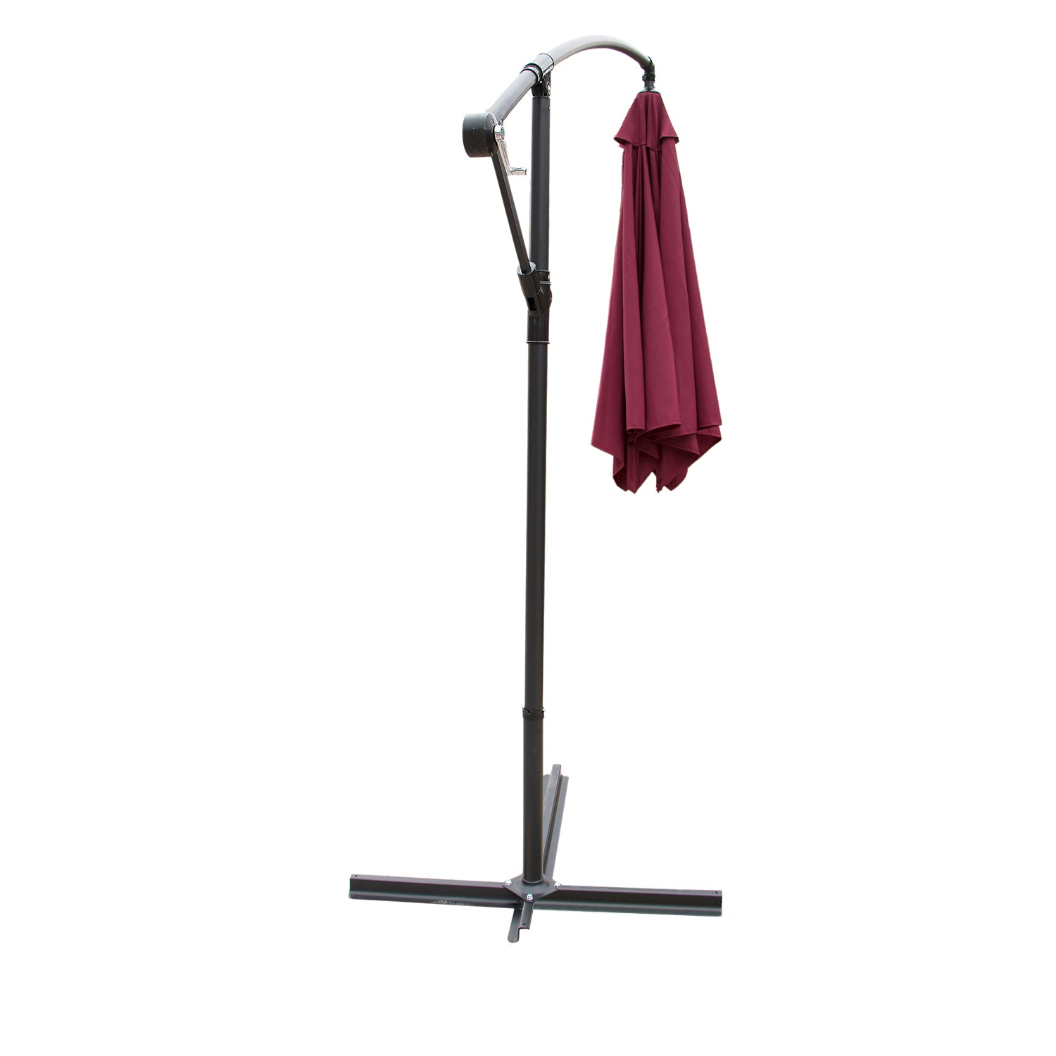 10FT Patio Umbrella Outdoor Market Table  Foldable Umbrella Sun Shade Hanging Canopy Offset Crank Wine Red w/Ribs