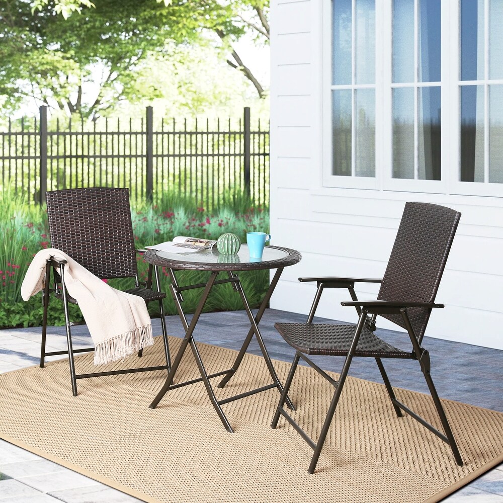 3 Piece Outdoor Wicker Set with Dining Chairs and Folding Garden Table